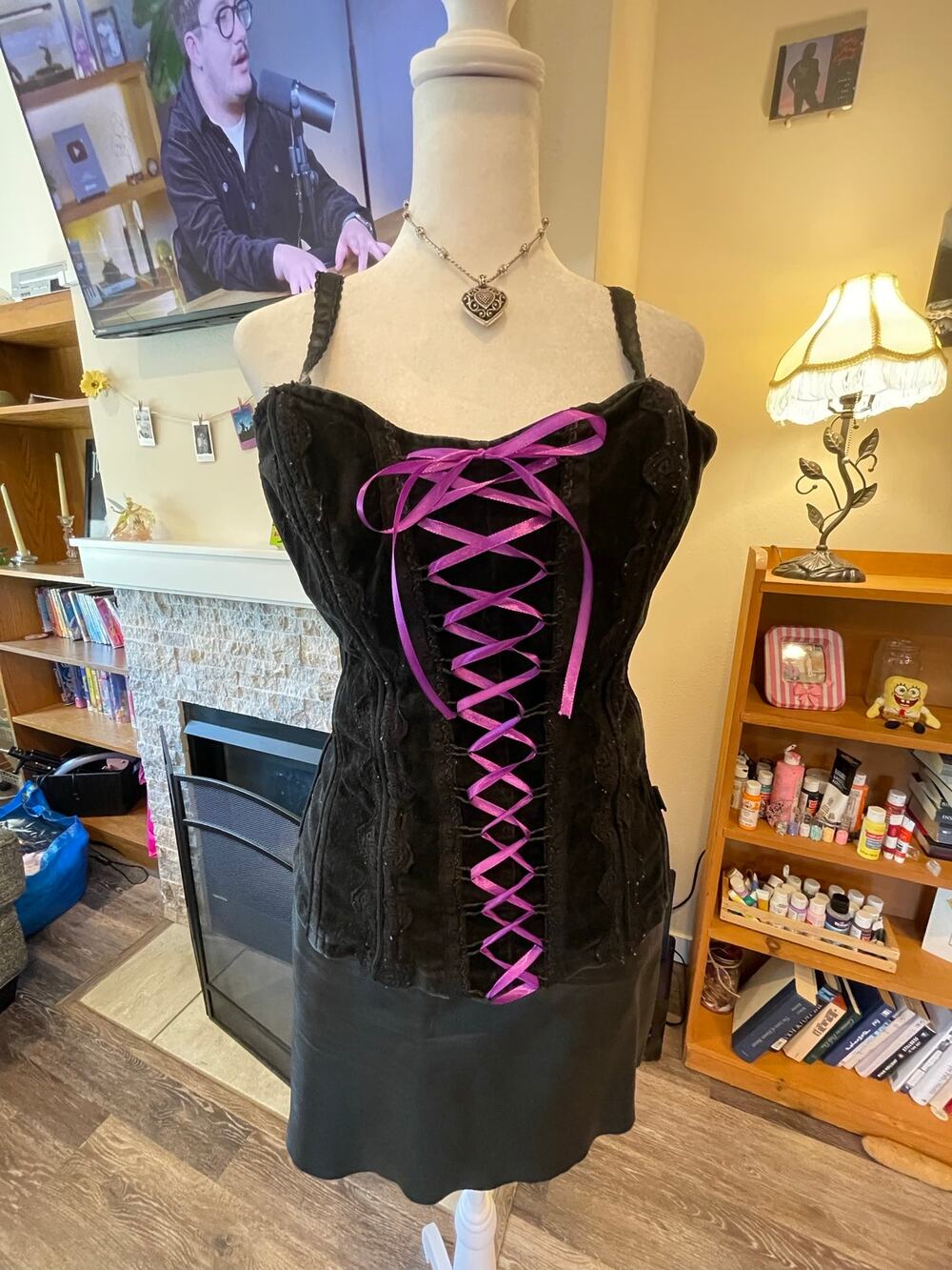 black and purple Tripp Nyc velvet corset top